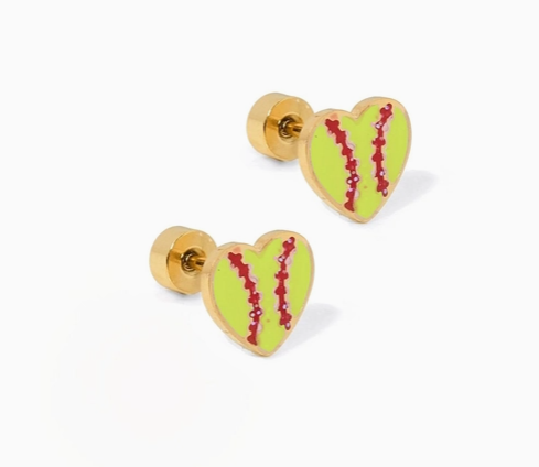 Small Heart earings with tennis imagery in the center