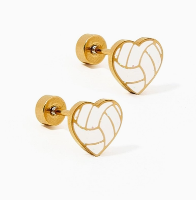 Small Heart earings with volleyball imagery in the center