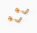 Gold crescent flat back stud earing with give stones.  